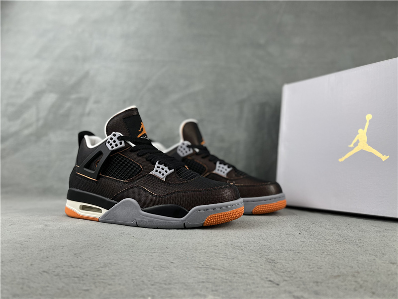 New 2022 Air Jordan 4 Retro Black Orange Grey Shoes